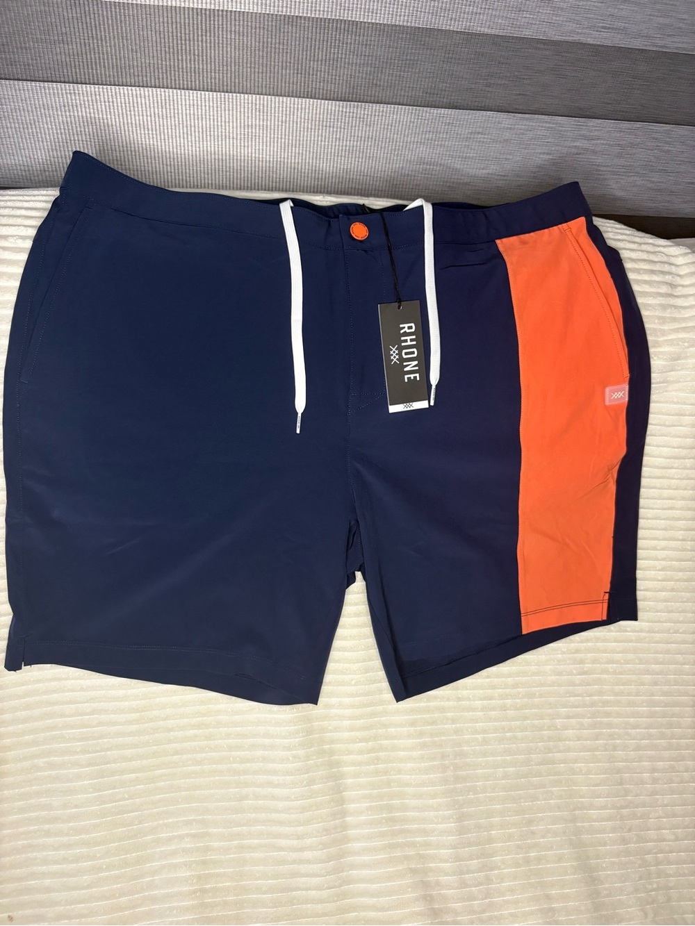 Rhone Barrier Swim Shorts Mens XXL NWT Navy Orange Colorblock Lined Trunks 2XL